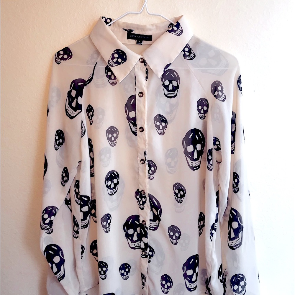 Sheer Skull Button-Up Blouse Goth Punk